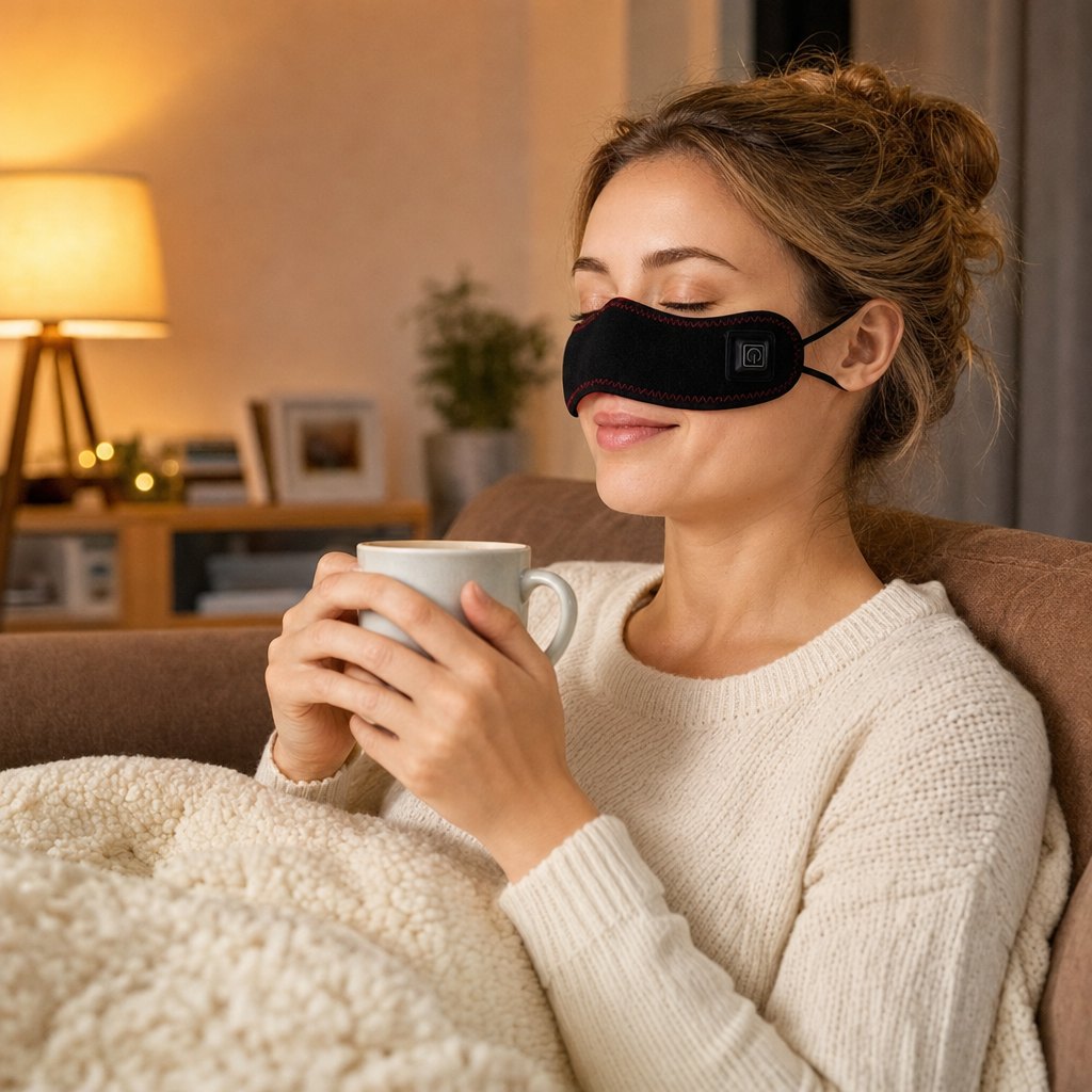 Woman relaxing wearing Sinus Halo