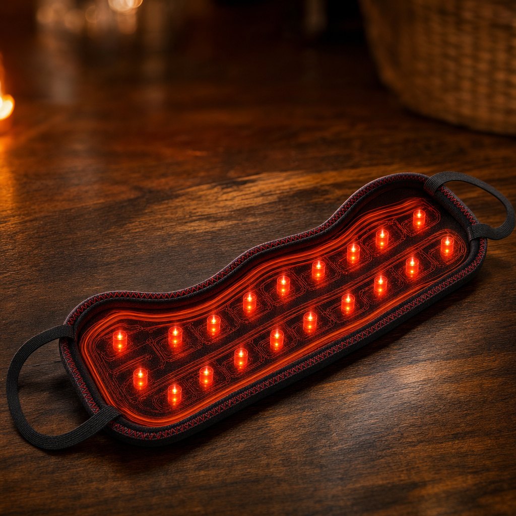 Red LEDs and heating wires inside the band