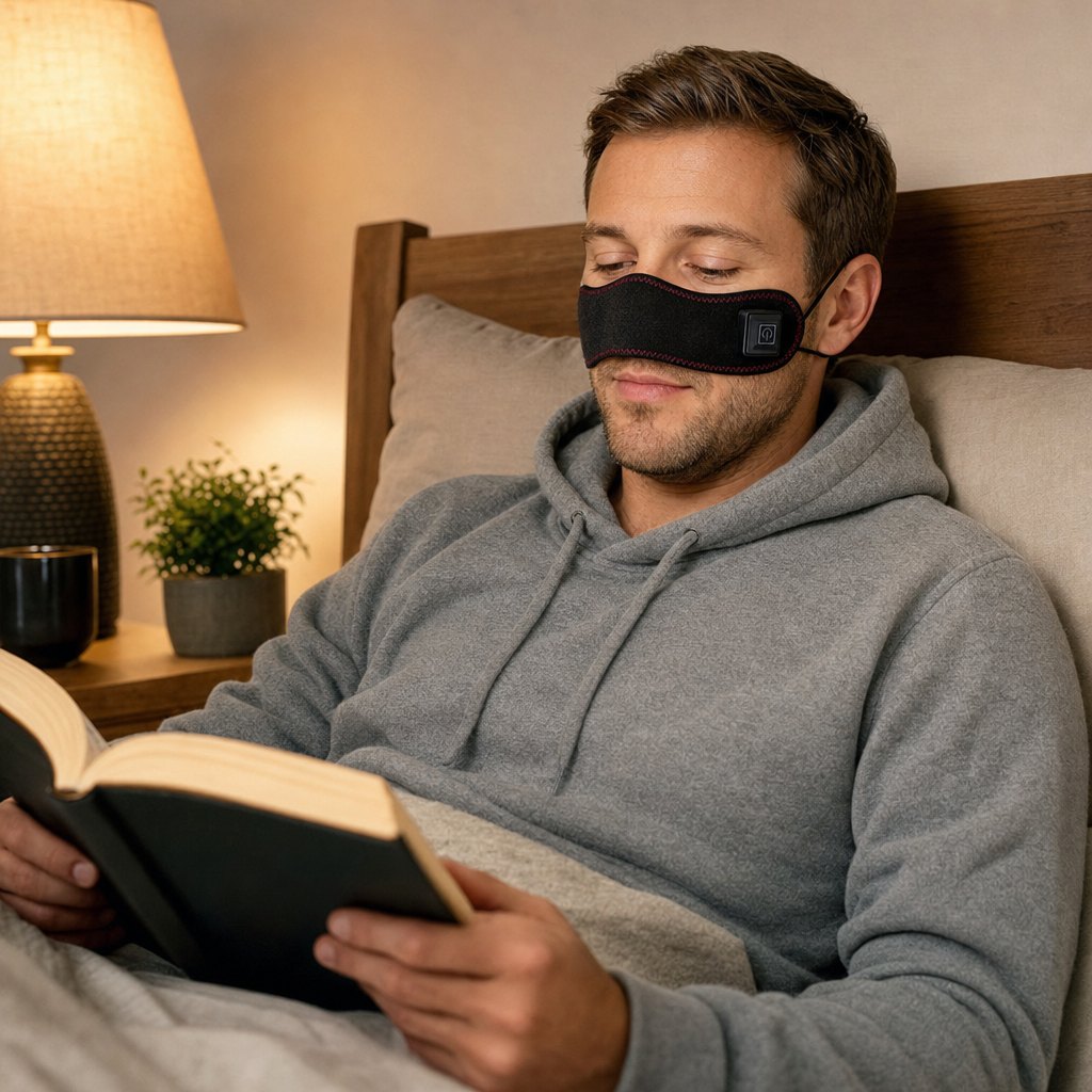 Man wearing Sinus Halo in bed